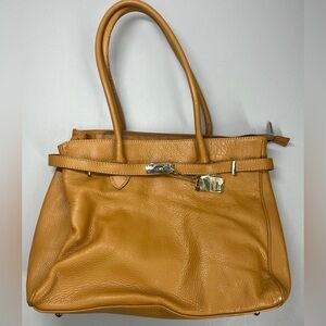 Tan Beige Leather Shoulder Bag Made in Italy